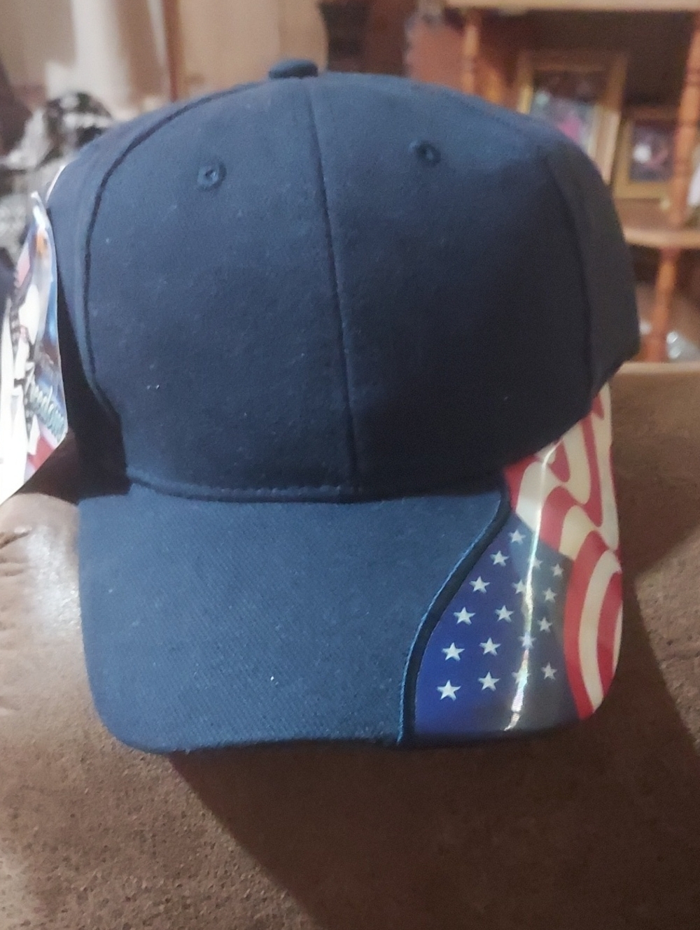 Men's Navy Baseball Cap with American Flag Accent
